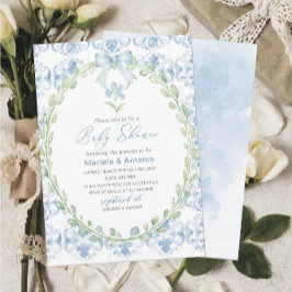 Elegant Vattenfärgsblå babybabybabyskor Inbjudningar