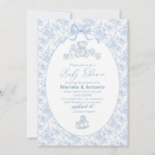 Elegant Vattenfärgsblå Bow Leksak Boy Shower Inbjudningar