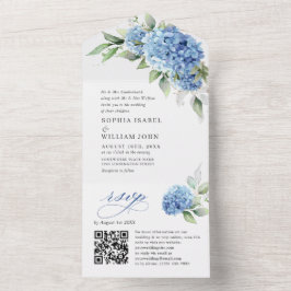 Elegant Vattenfärgsblå Hydrangea Blommigt Bröllop