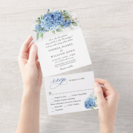 Elegant Vattenfärgsblå Hydrangea Blommigt Bröllop