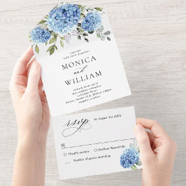 Elegant Vattenfärgsblå Hydrangea Blommigt Bröllop