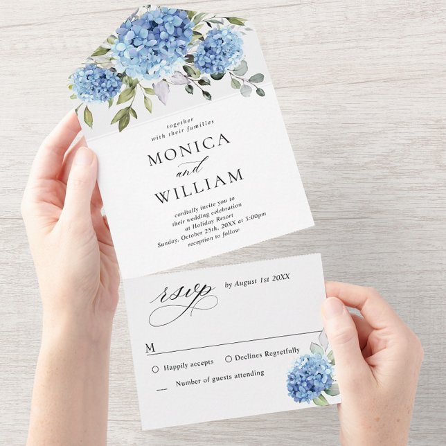 Elegant Vattenfärgsblå Hydrangea Blommigt Bröllop (Skapare uppladdad)