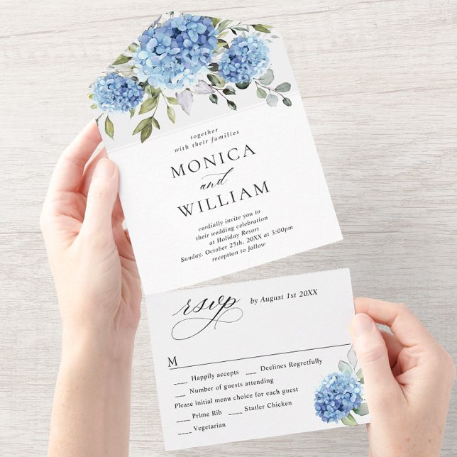 Elegant Vattenfärgsblå Hydrangea Blommigt Bröllop (Skapare uppladdad)