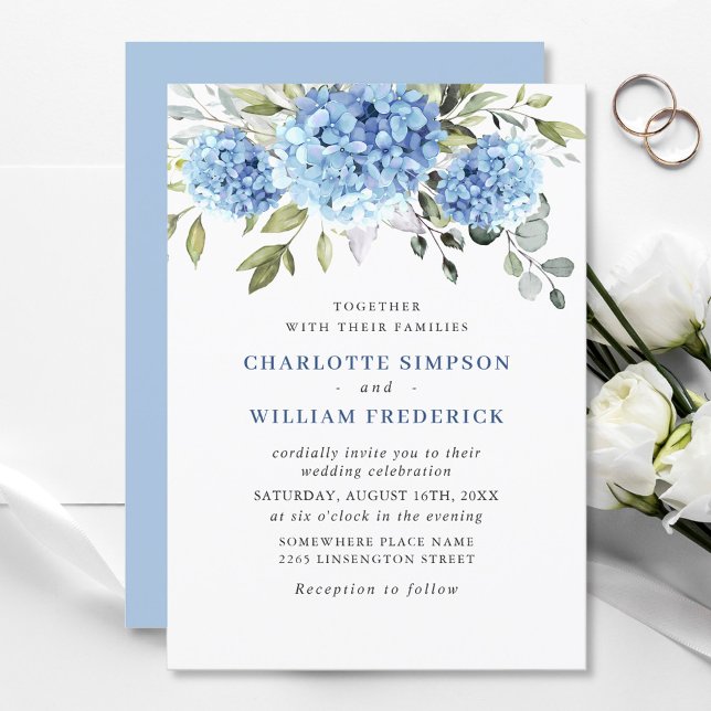 Elegant Vattenfärgsblå Hydrangea Blommigt Bröllop Inbjudningar (Skapare uppladdad)