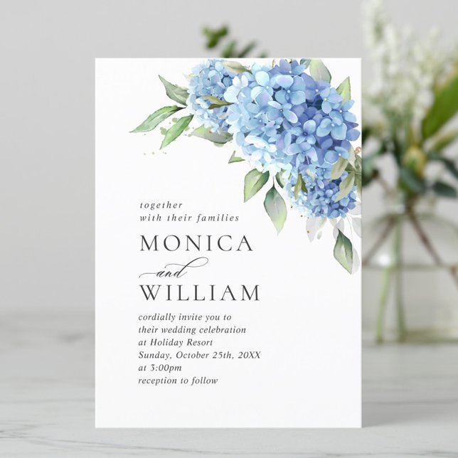 Elegant Vattenfärgsblå Hydrangea Blommigt Bröllop Inbjudningar (Skapare uppladdad)