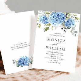 Elegant Vattenfärgsblå Hydrangea Blommigt Bröllop Inbjudningar