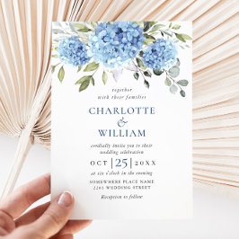 Elegant Vattenfärgsblå Hydrangea Blommigt Bröllop Inbjudningar