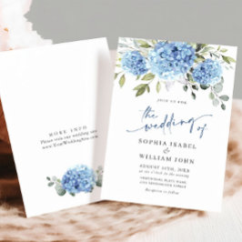 Elegant Vattenfärgsblå Hydrangea Blommigt Bröllop Inbjudningar