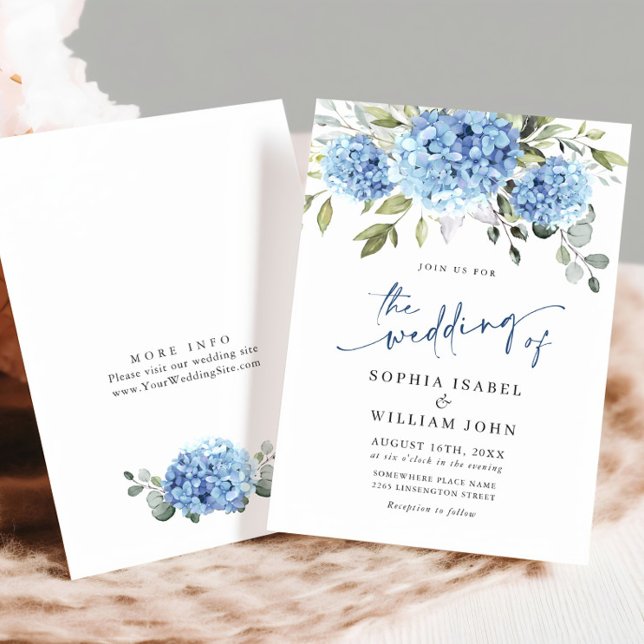 Elegant Vattenfärgsblå Hydrangea Blommigt Bröllop Inbjudningar (Skapare uppladdad)