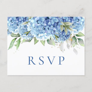 Elegant Vattenfärgsblå Hydrangea-Bröllop OSA Vykort