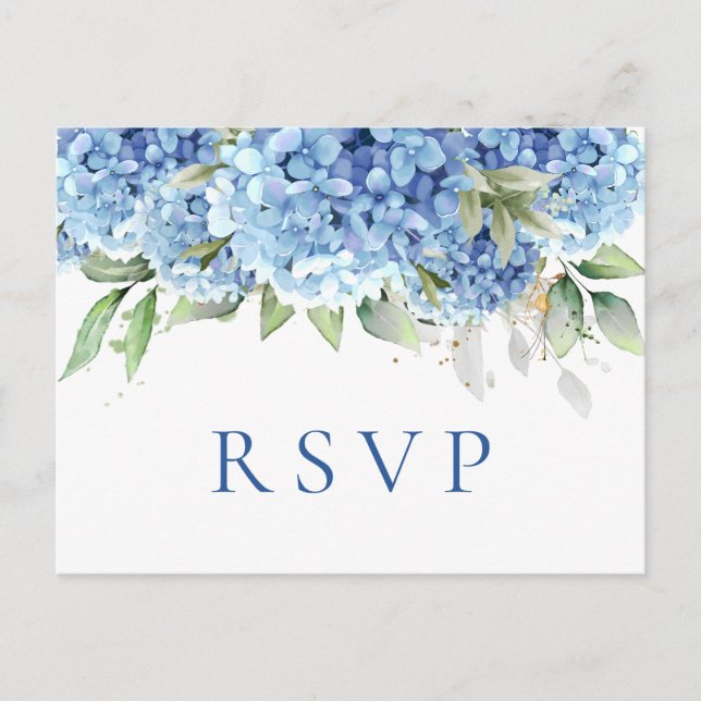 Elegant Vattenfärgsblå Hydrangea-Bröllop OSA Vykort (Framsida)