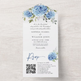 Elegant Vattenfärgsblå Hydrangea QR-kod Bröllop