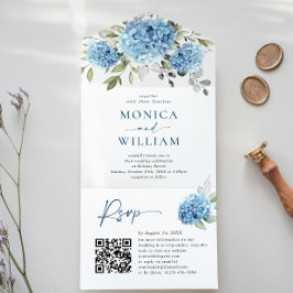 Elegant Vattenfärgsblå Hydrangea QR-kod Bröllop