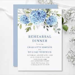 Elegant Vattenfärgsblå Hydrangea Rehearsal Middag Inbjudningar