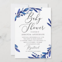 Elegant vattenfärgsblå marin blommigt babydusch