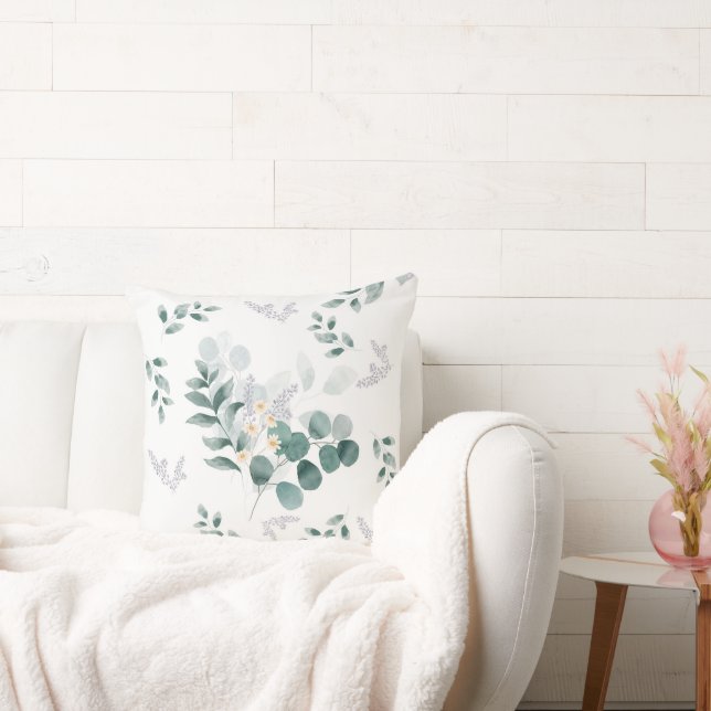 Elegant vattenfärgsbläckblomma eucalyptus löv kudde (Soffa)