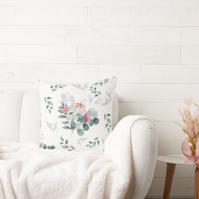 Elegant vattenfärgsbläckblomma eucalyptus löv kudde (Soffa)