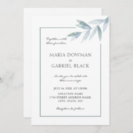Elegant vattenfärgsblad Botaniskt mejeri bröllop Inbjudningar