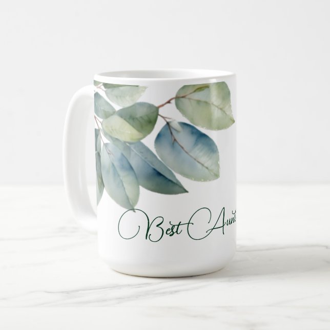 Elegant vattenfärgsblad grönt eucalyptus Moster Kaffemugg (Framsida vänster)