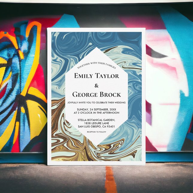 Elegant Vattenfärgsblått Abstrakt Konstnärligt Brö Inbjudningar (Skapare uppladdad)