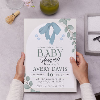 Elegant Vattenfärgsblått babyskor Inbjudningar