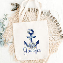 elegant vattenfärgsblått blommigt nautiskt namn