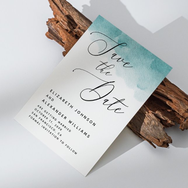 Elegant vattenfärgsblått nautiskt skript bröllop spara datumet (Skapare uppladdad)