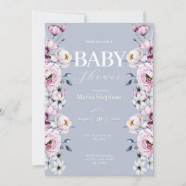 Elegant Vattenfärgsblått rosa Blommigt Babykläder Inbjudningar