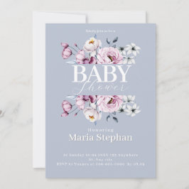 Elegant Vattenfärgsblått rosa Blommigt Babykläder Inbjudningar