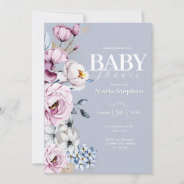 Elegant Vattenfärgsblått rosa Blommigt Babykläder Inbjudningar