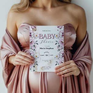 Elegant Vattenfärgsblått rosa Blommigt Babykläder Inbjudningar