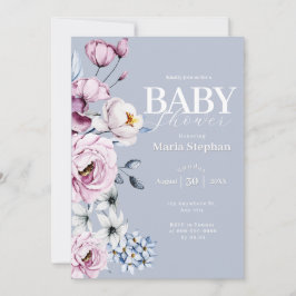 Elegant Vattenfärgsblått rosa Blommigt Babykläder Inbjudningar