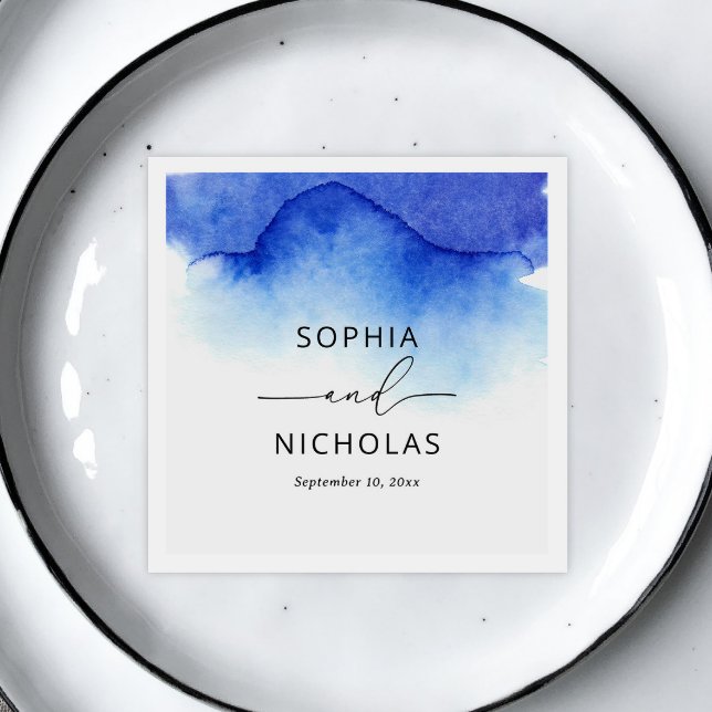 Elegant vattenfärgsblått sjöbröllop pappersservett (Skapare uppladdad)
