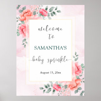 Elegant vattenfärgsblomma eucalyptus babydusch poster
