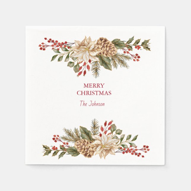 Elegant Vattenfärgsblomma Gräs Pappersservett (Framsidan)