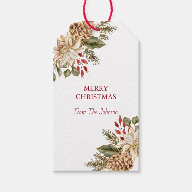 Elegant Vattenfärgsblomma Gräs Presentetikett (Framsidan)