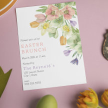 Elegant Vattenfärgsblomma Påsk Brunch-inbjudan