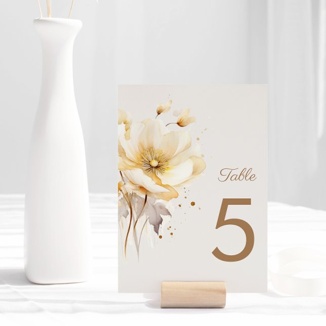 Elegant VattenfärgsBlommigt Fintvätt Bröllop Bordsnummer (Skapare uppladdad)
