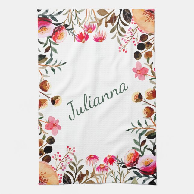 Elegant VattenfärgsBlommigt Greenery-Personlig Kökshandduk (Vertikal)