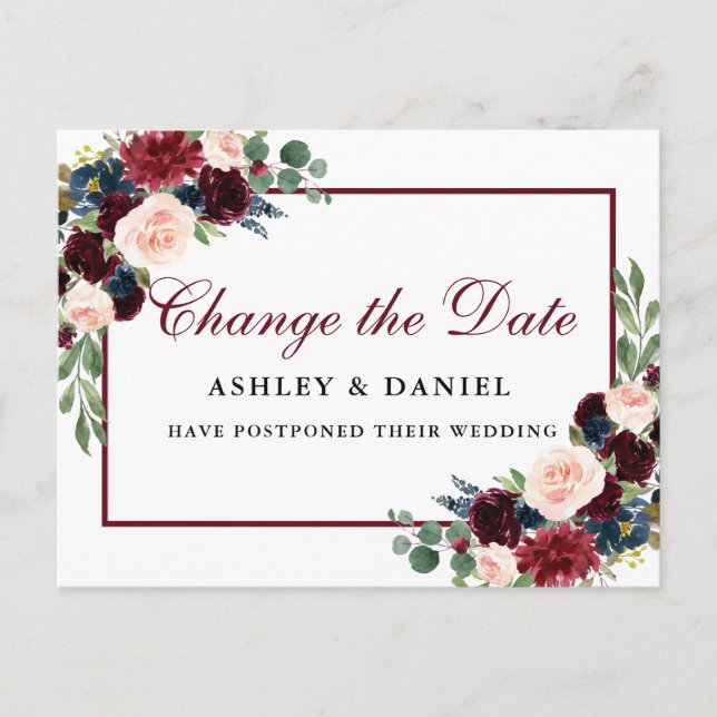 Elegant VattenfärgsBlommigt Guld Ändra datum Vykort (Framsida)