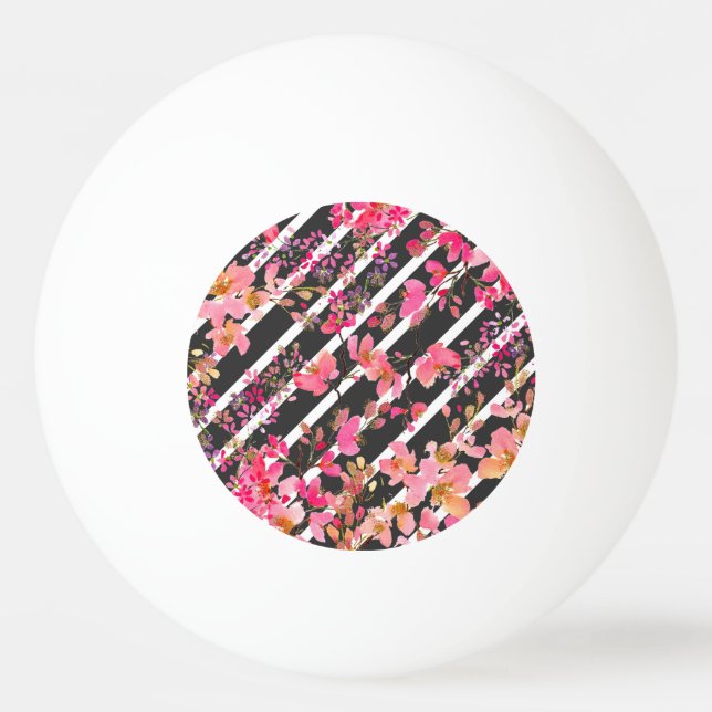 Elegant vattenfärgsblommigt och rand mönster pingisboll (Framsidan)