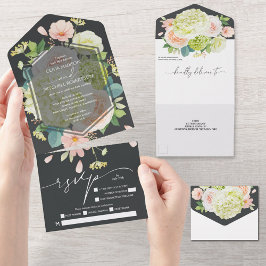 Elegant VattenfärgsBlommigt Onyx Bröllop