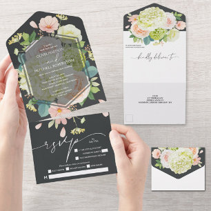 Elegant VattenfärgsBlommigt Onyx Bröllop