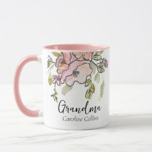 Elegant VattenfärgsBlommigt Pastel Rosa Grandma Mugg