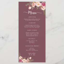 Elegant VattenfärgsBlommigt Rosa Bröllop Meny