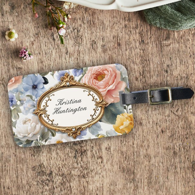 Elegant VattenfärgsBlommigtar med Golden Ram Bagagebricka (Skapare uppladdad)
