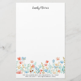 Elegant Vattenfärgsblommor Anpassa text Brevpapper