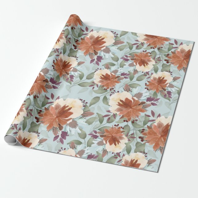 Elegant vattenfärgsblommor boho pastel presentpapper (Utrullad)