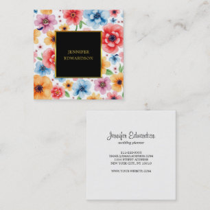 Elegant vattenfärgsblommor boho professionell fyrkantigt visitkort