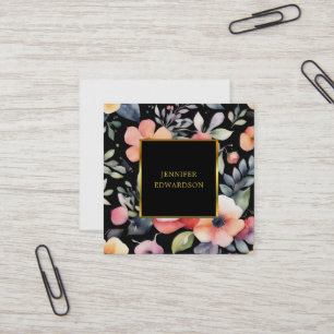 Elegant vattenfärgsblommor boho professionell fyrkantigt visitkort